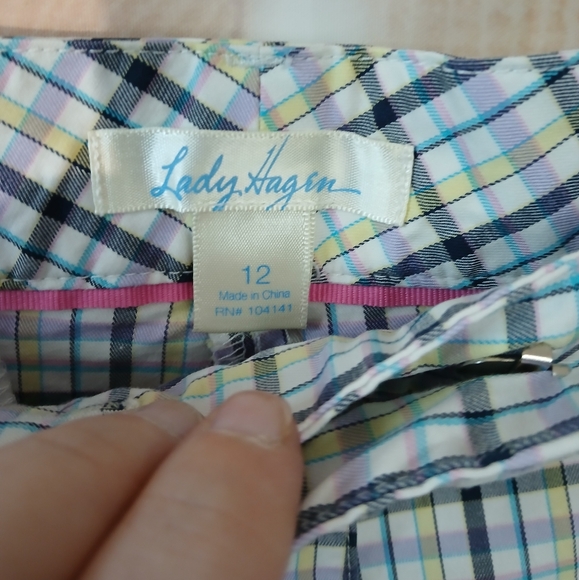 Lady Hagen Women's Plaid Shorts - Blue, White, Yellow - Picture 3 of 4